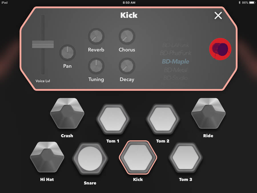 Simmons Drum app kick screenshot