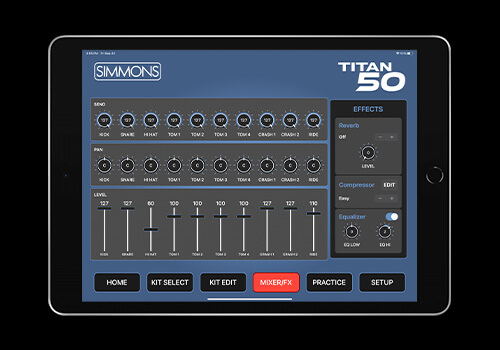 Simmons Drums 2 app Mixer/Fx feature on Ipad