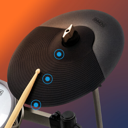 image showing the 3 zomes of the ride cymbal on simmons titan 70 electronic drum kit