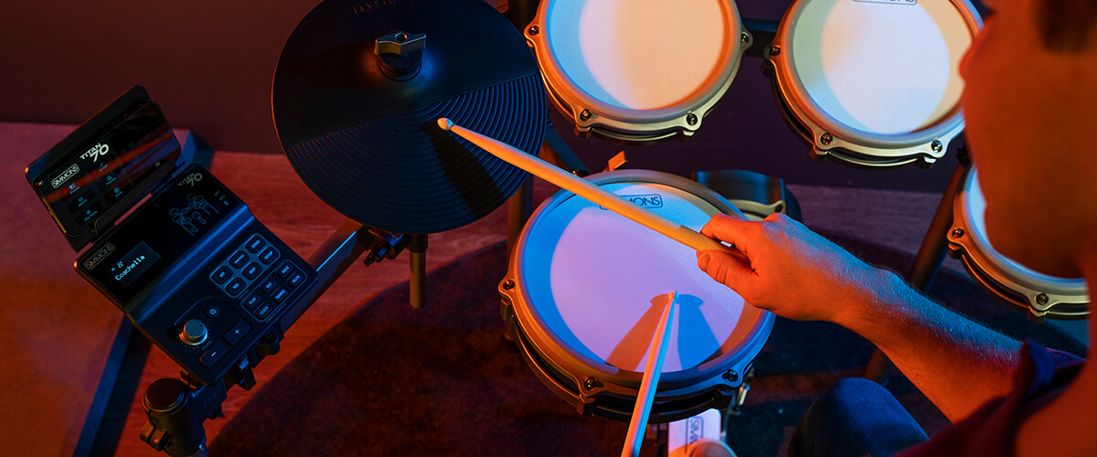 drummer playing the simmons titan 70 electronic drum kit