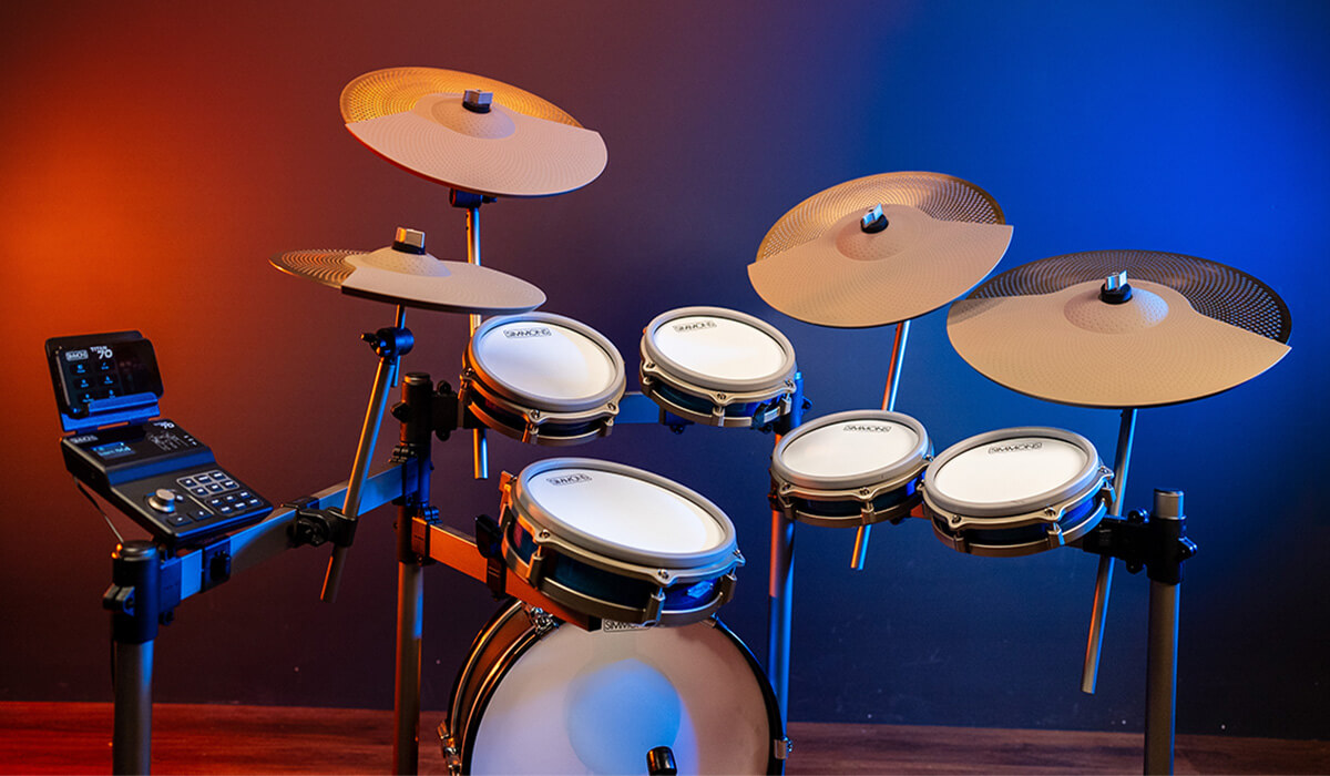 Cymbal Pads | Titan 70 in a blurry red and blue background